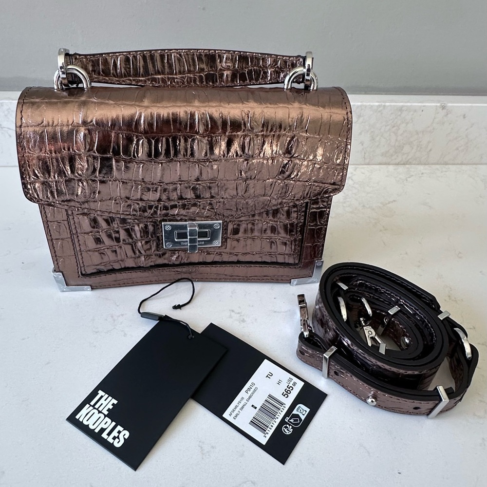 NWT | The Kooples | Emily | PinkBronze Metallic Crocodile-Embossed Crossbody Bag - Picture 6 of 11